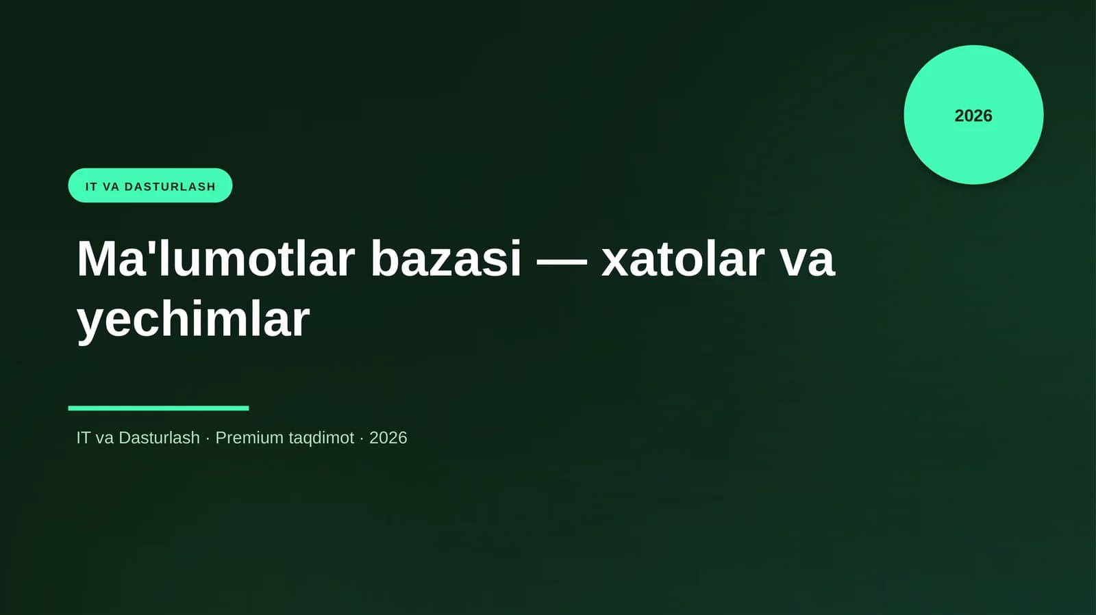 Ma'lumotlar bazasi — xatolar va yechimlar