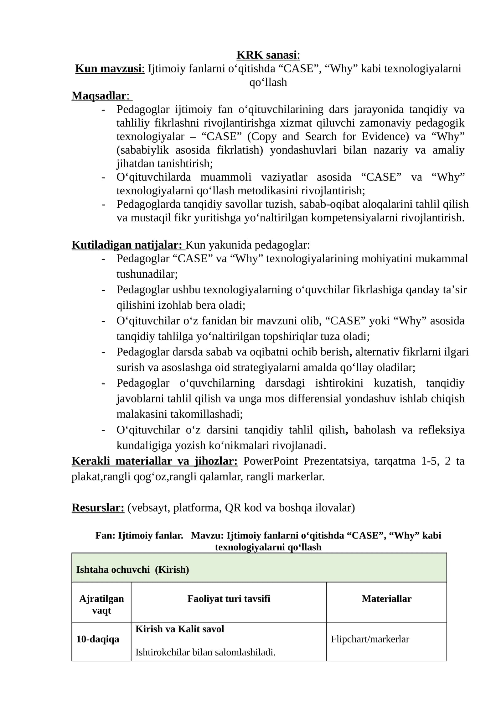 Ijtimoiy fanlarni oʻqitishda “CASE”, “Why” kabi texnologiyalarni qoʻllash