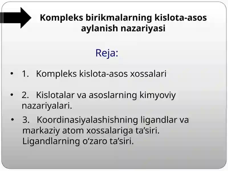 Kompleks birikmalarning kislota-asos xossalari
