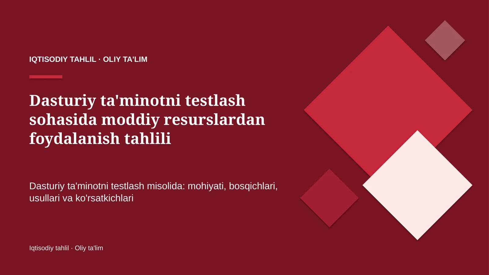 dasturiy ta'minotni testlash sohasida moddiy resurslardan foydalanish tahlili 4572