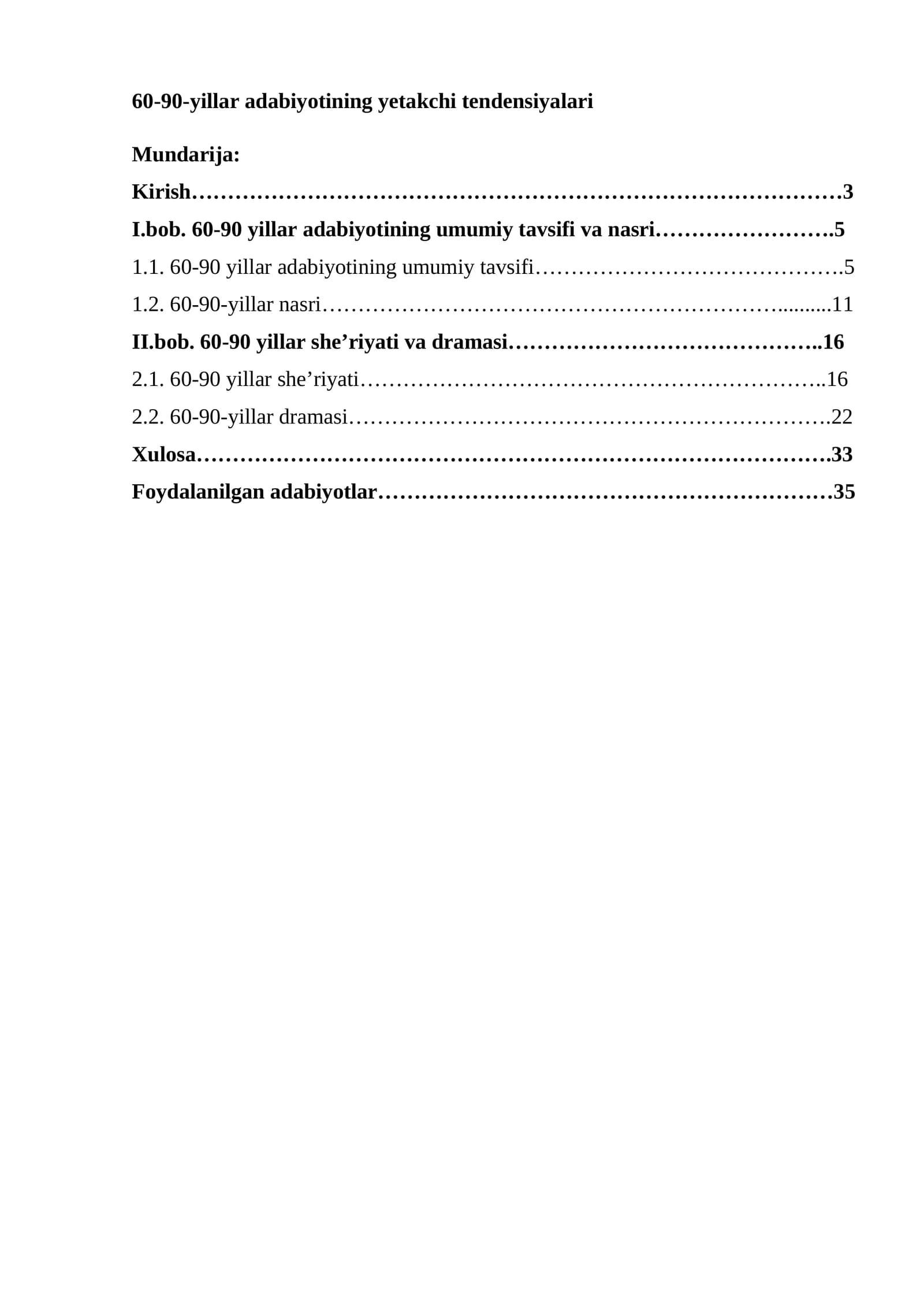 60-90-yillar adabiyotining yetakchi tendensiyalari