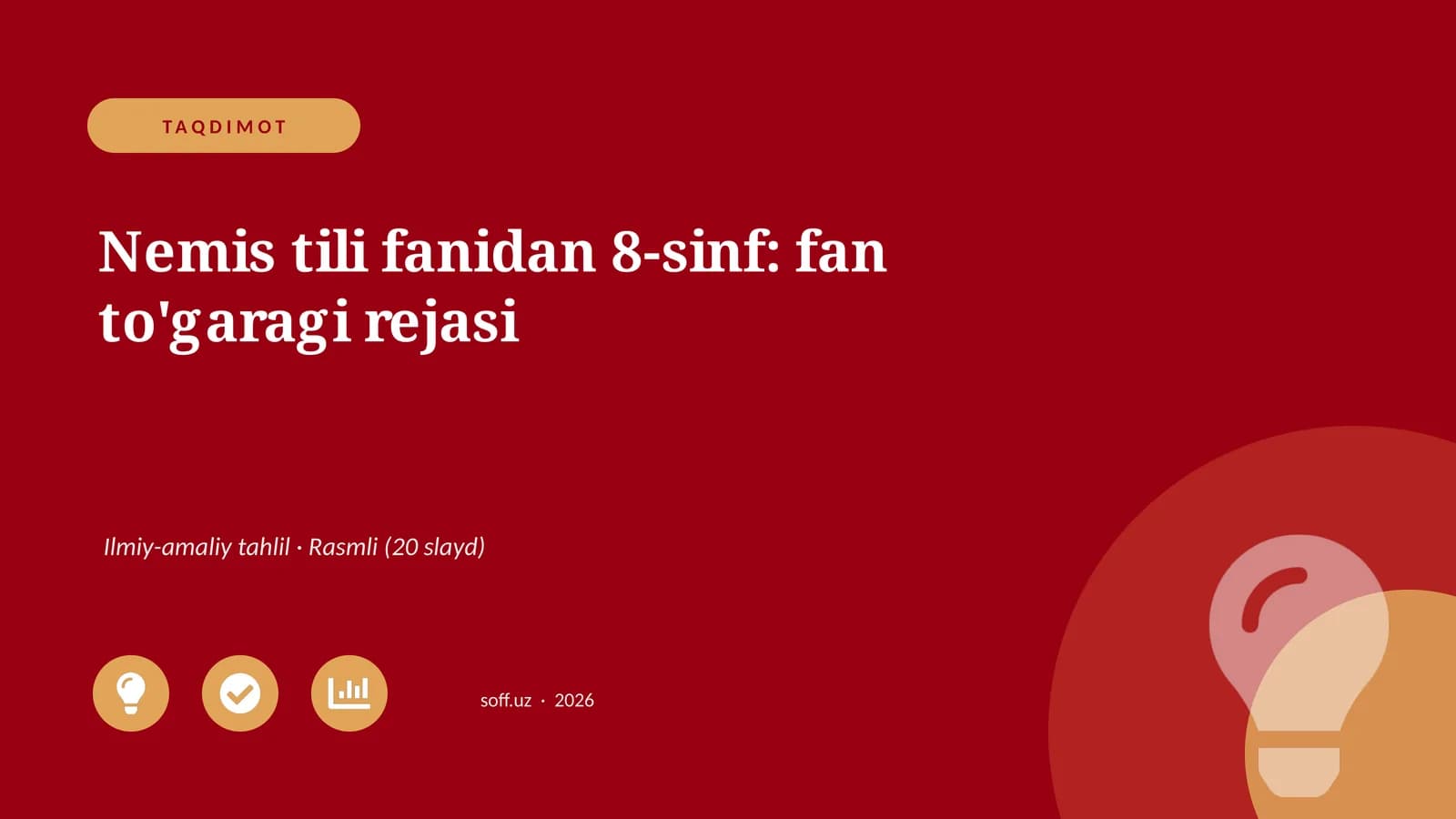 Nemis tili fanidan 8-sinf: fan to'garagi rejasi