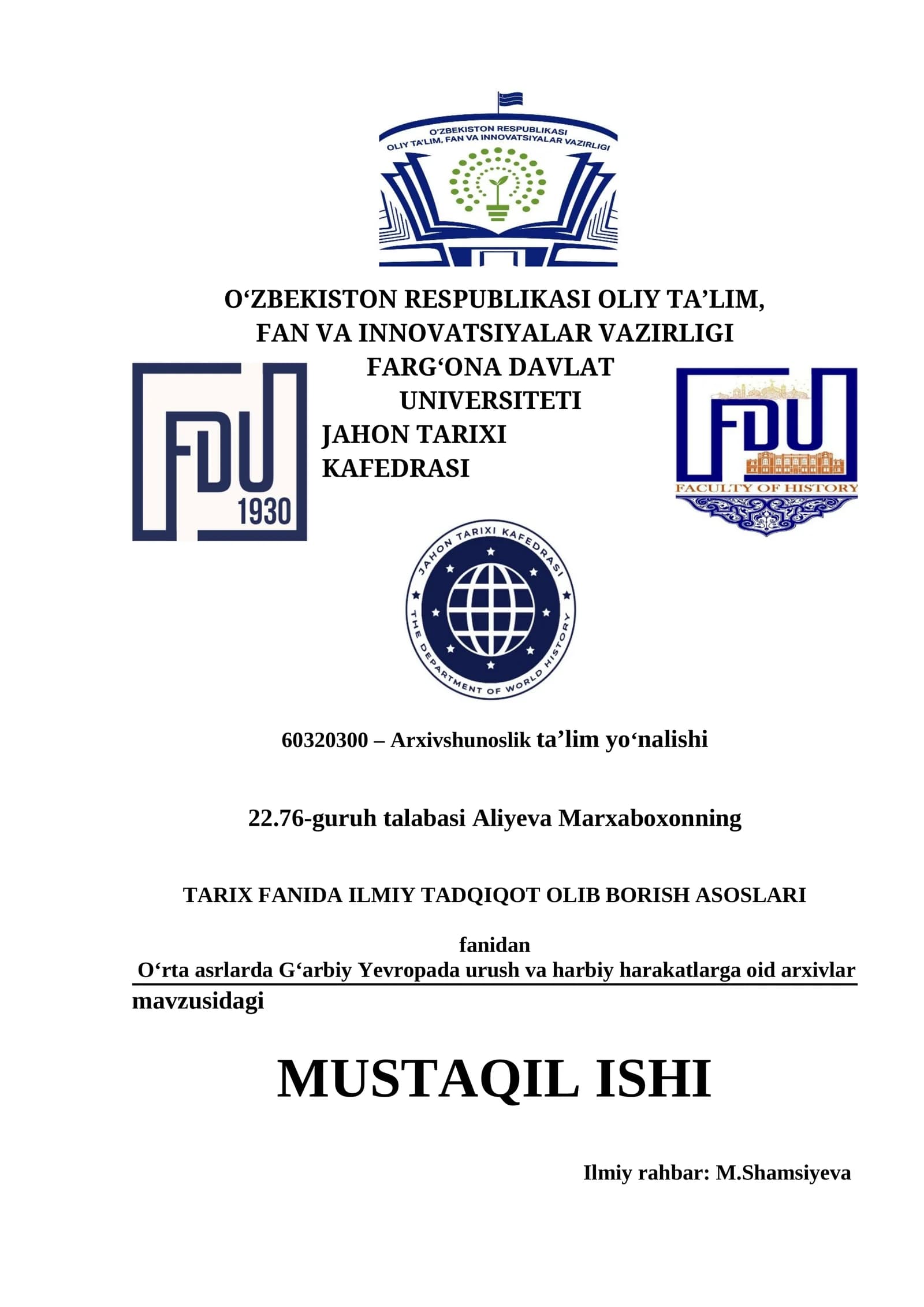 Arxivshunoslik ta’lim yo‘nalishi