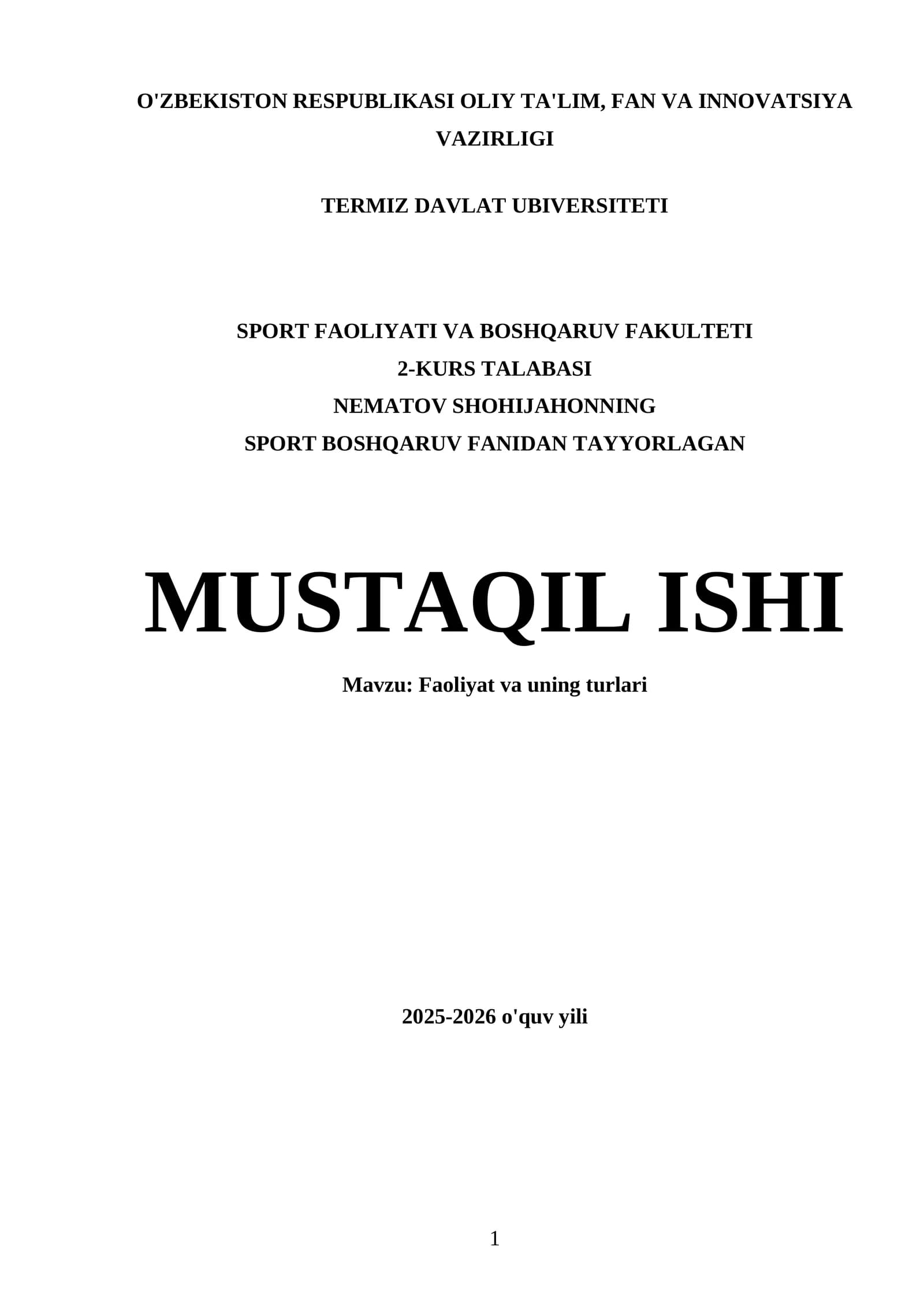 NEMATOV SHOHIJAHONNING MUSTAQIL ISHI