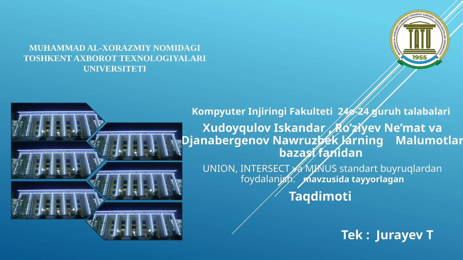 Malumotlar bazasi Union minis va Intersect