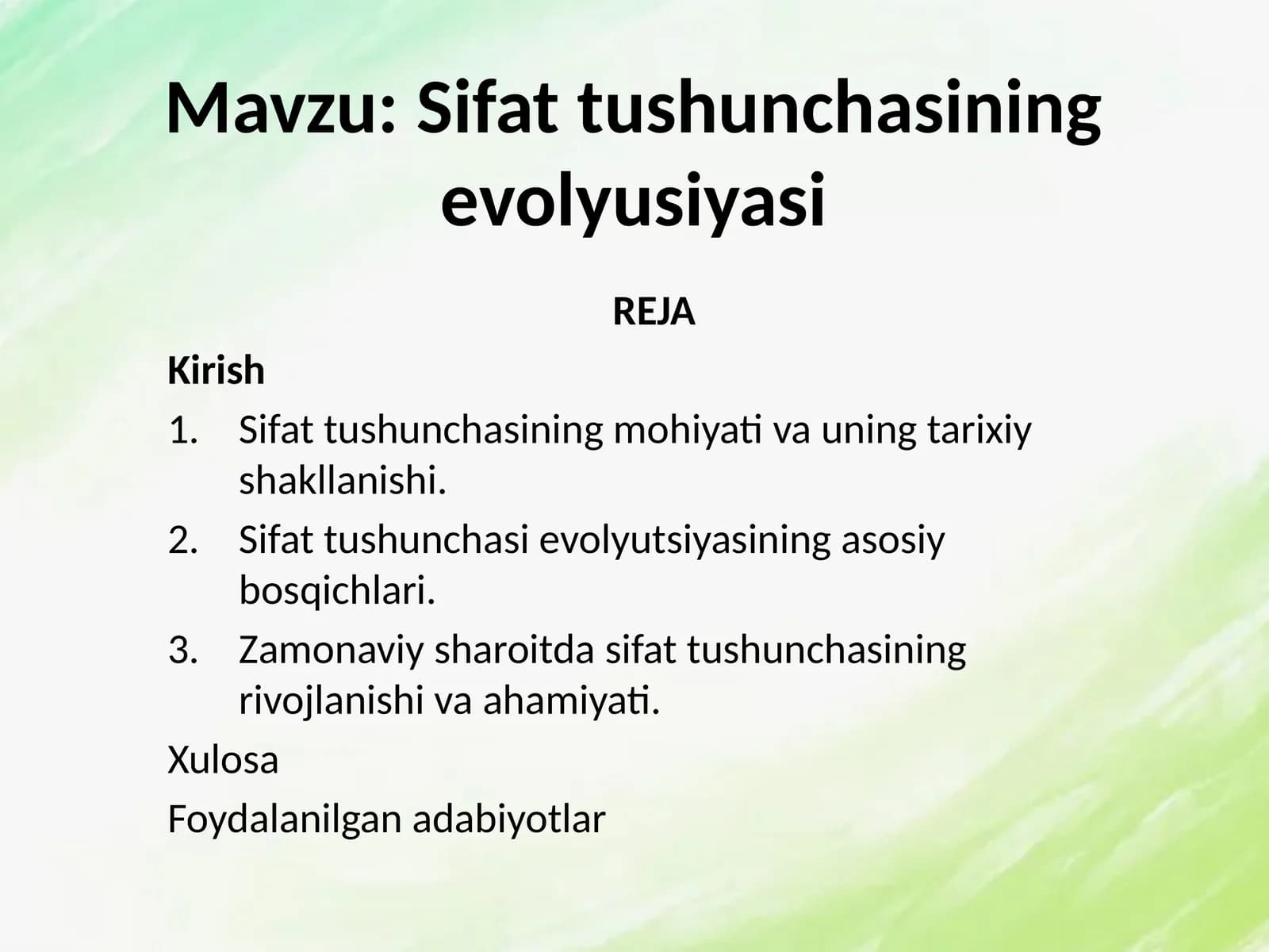 Sifat tushunchasining evolyusiyasi