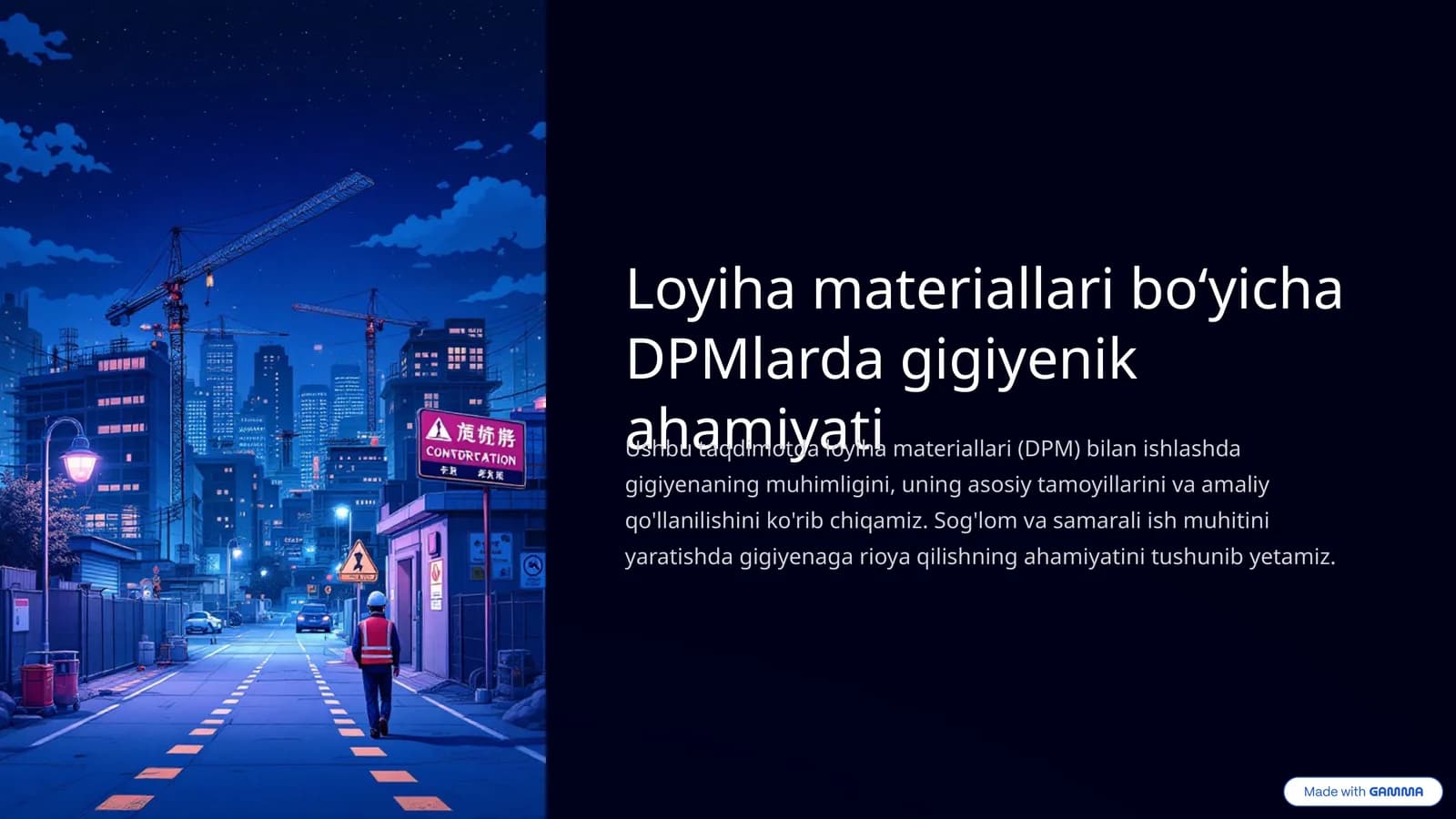 Loyiha materiallari boʻyicha DPMlarda gigiyenik ahamiyati