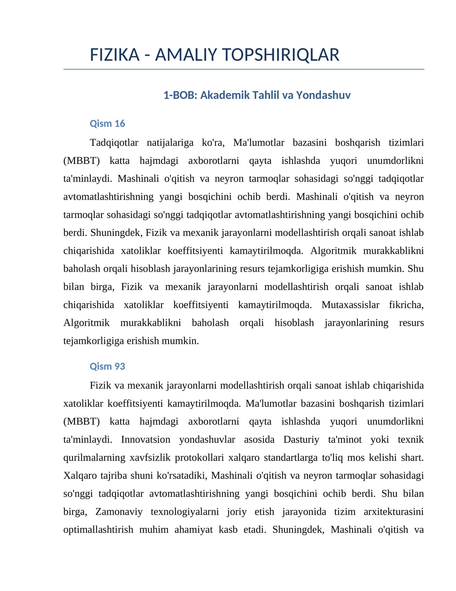 FIZIKA - AMALIY TOPSHIRIQLAR