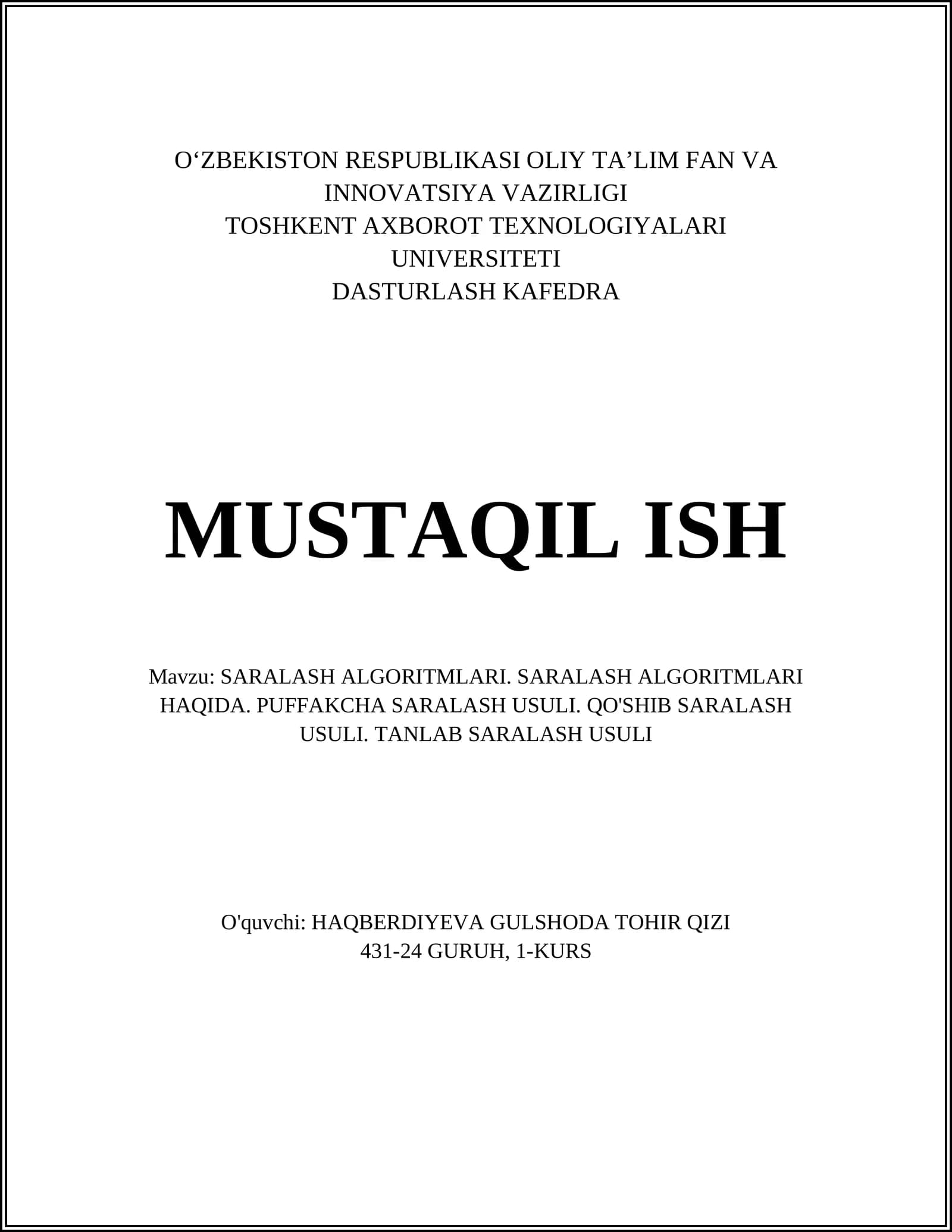 SARALASH ALGORITMLARI