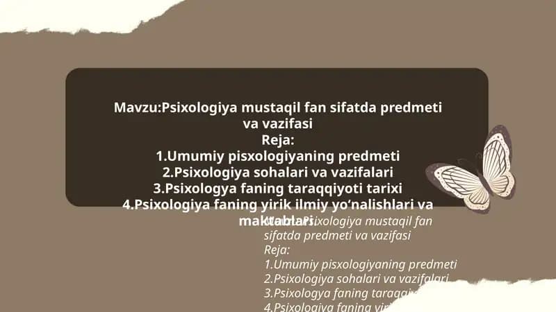 Psixologiya mustaqil fan sifatda predmeti va vazifasi