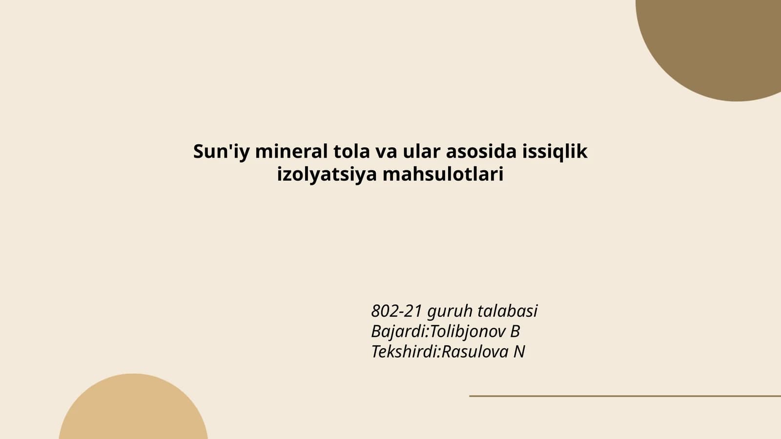 Sun'iy mineral tola va ular asosida issiqlik izolyatsiya mahsulotlari