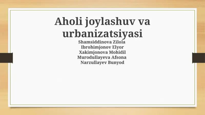 Aholi joylashuv va urbanizatsiyasi
