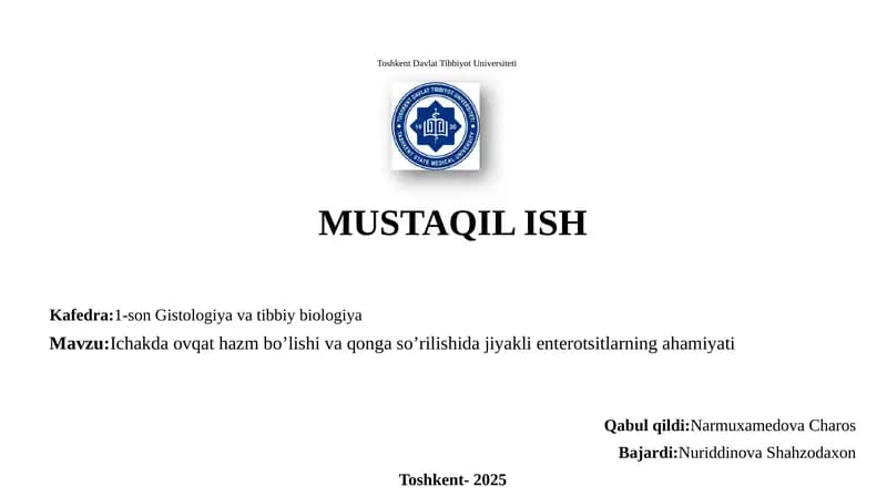Ichakda ovqat hazm bo'lishi va qon gazo'rilishi