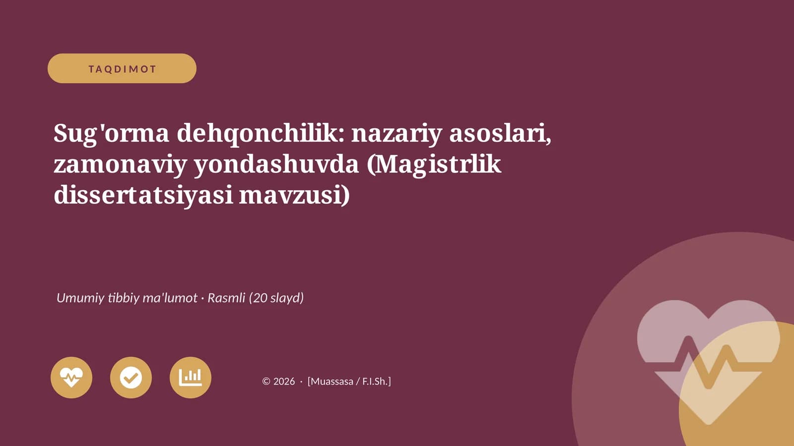 Sug'orma dehqonchilik: nazariy asoslari, zamonaviy yondashuvda (Magistrlik dissertatsiyasi mavzusi)