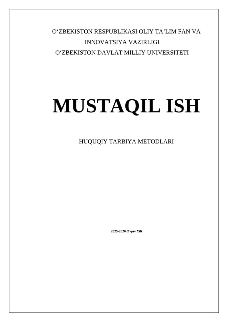 Huquqiy Tarbiya Metodlari