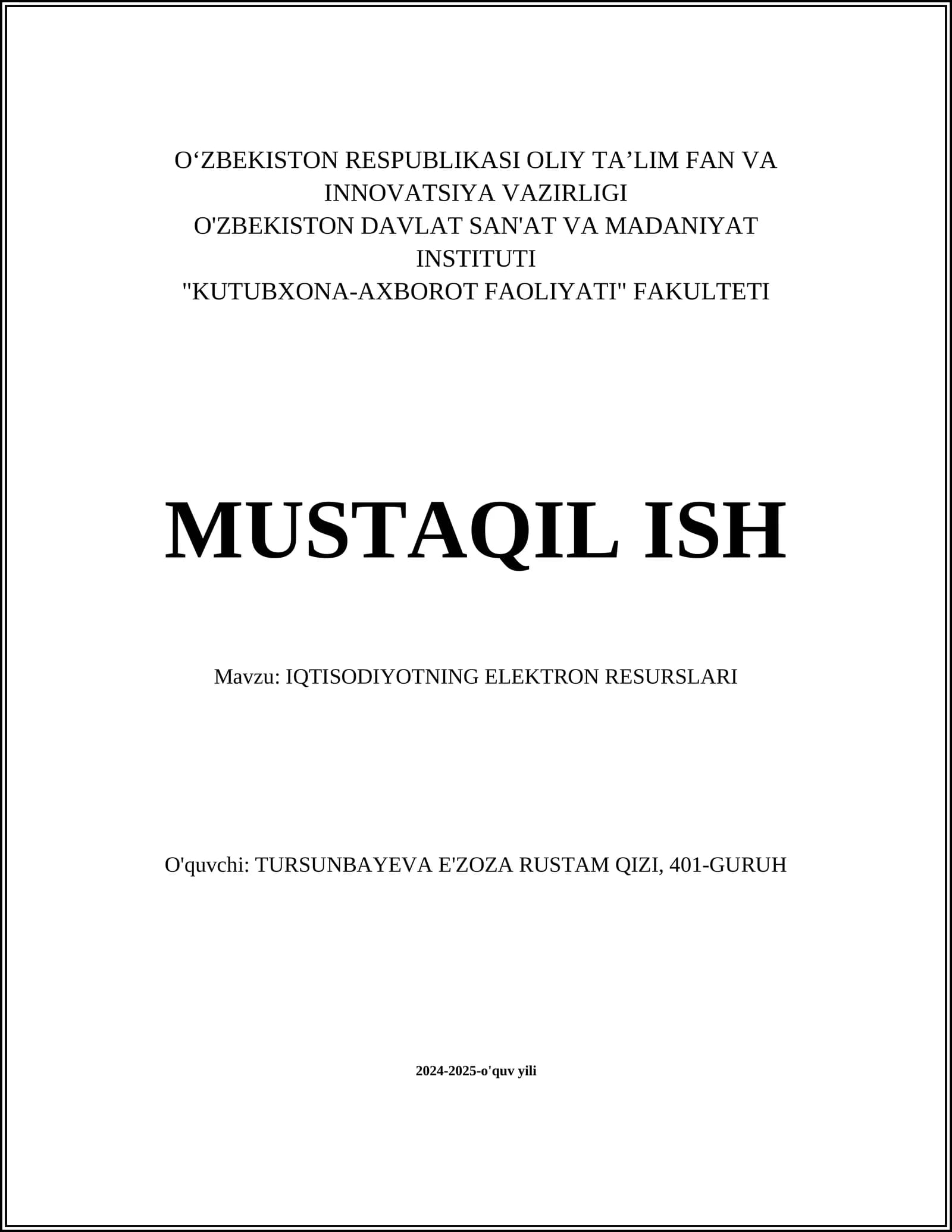 IQTISODIYOTNING ELEKTRON RESURSLARI
