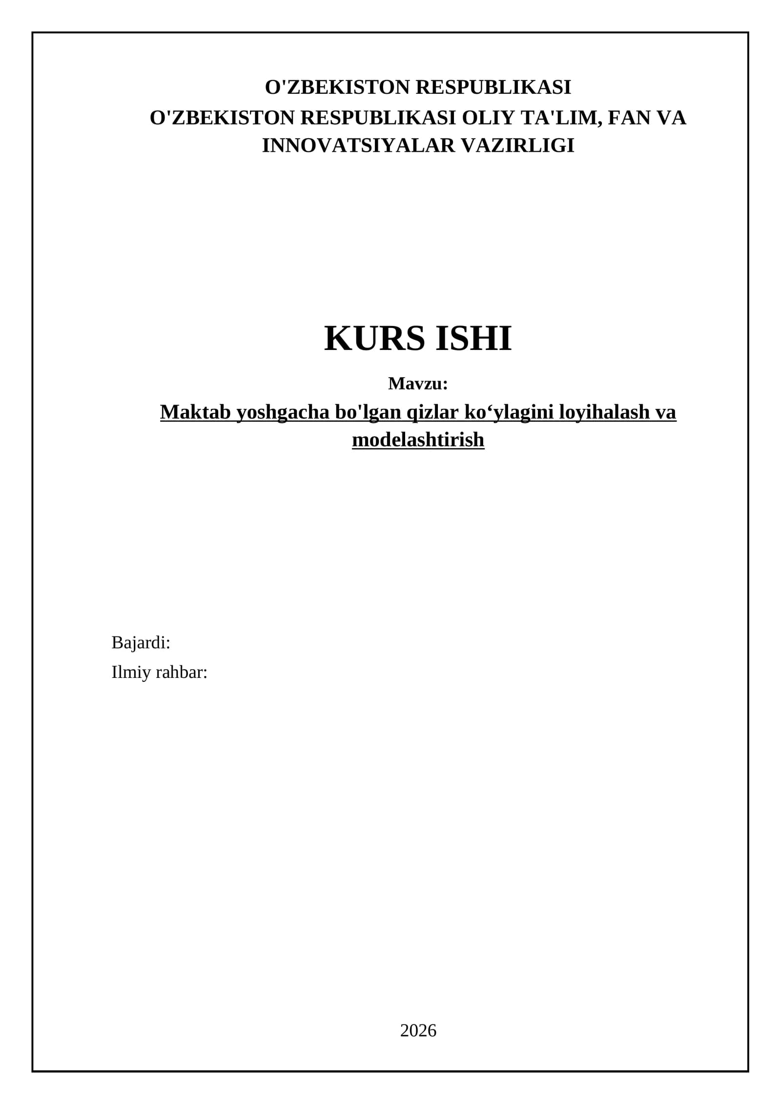 Maktab yoshgacha bo'lgan qizlar ko‘ylagini loyihalash va modelashtirish