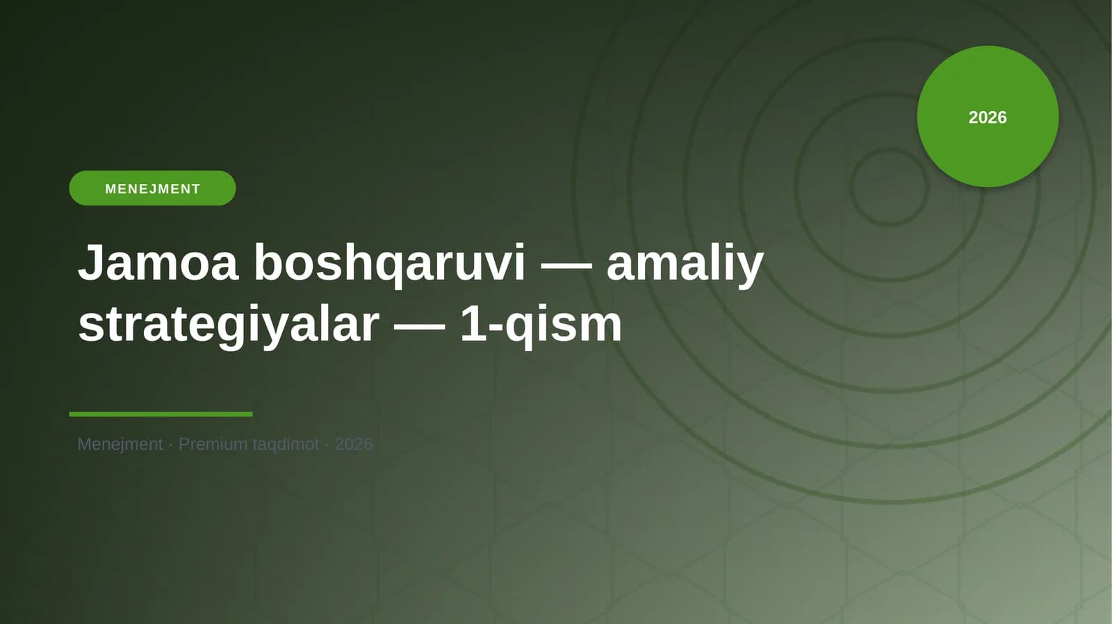 Jamoa boshqaruvi — amaliy strategiyalar — 1-qism