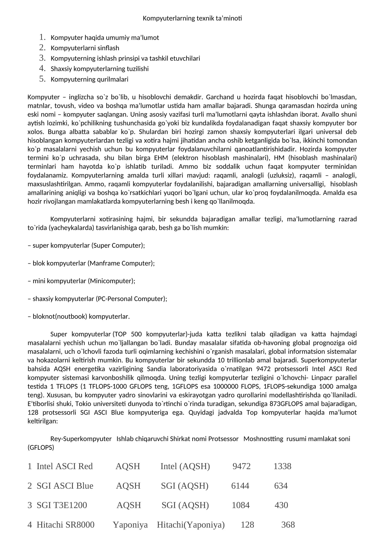 Kompyuterlarning texnik ta’minoti