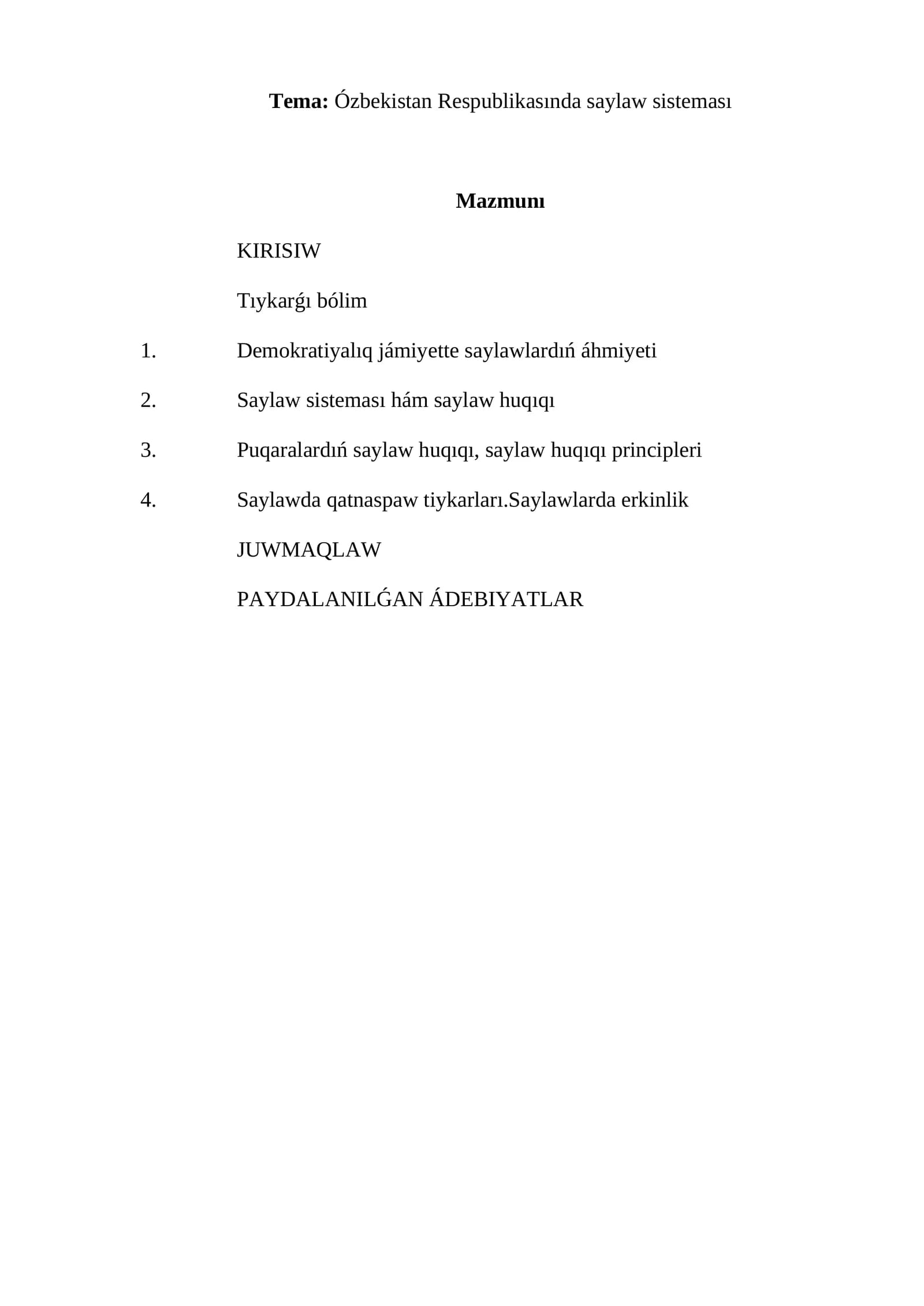 Ózbekistan Respublikasında saylaw sisteması