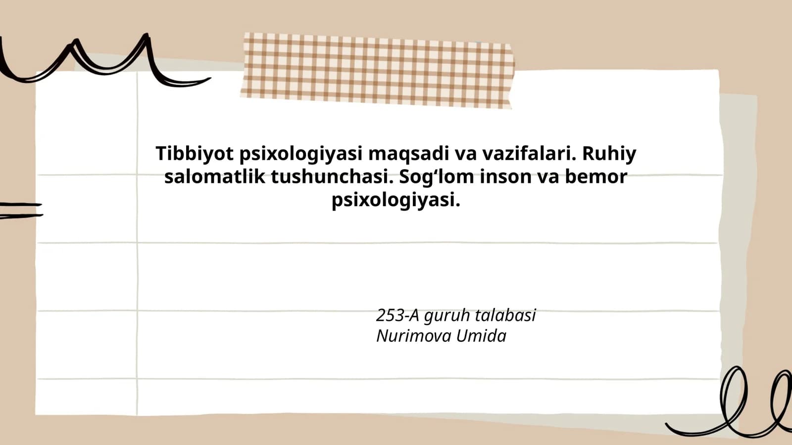 Tibbiyot Psixologiyasi Maqsadi va Vazifalari