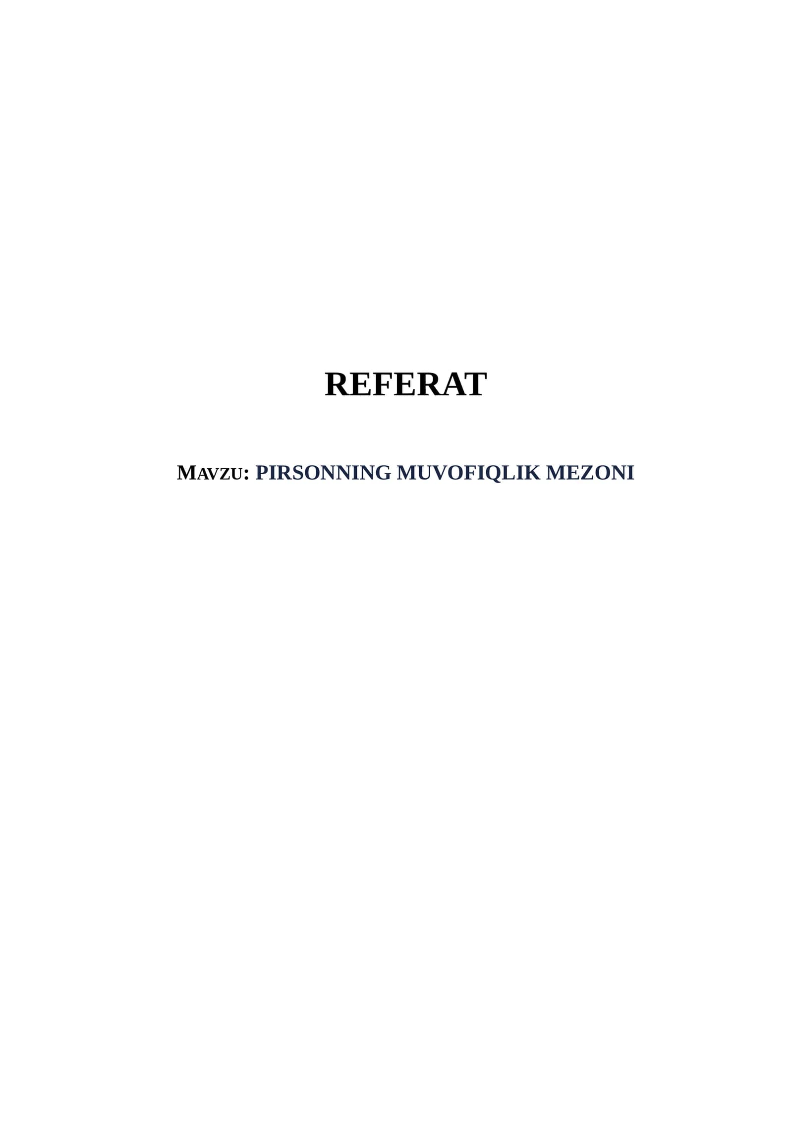 PIRSONNING MUVOFIQLIK MEZONI
