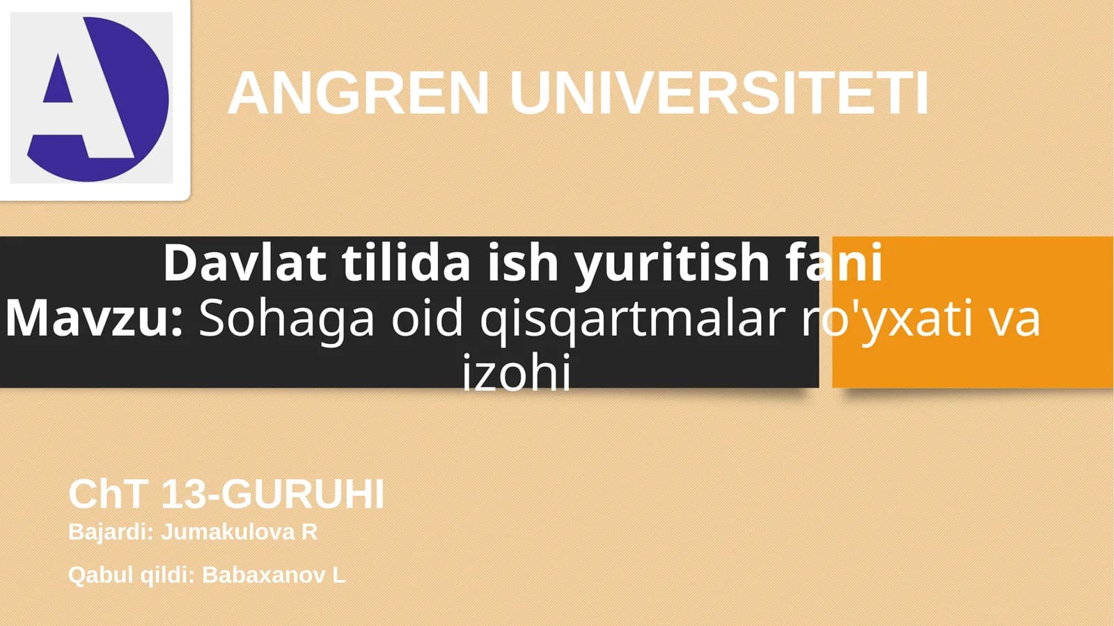 Mavzu: Sohaga oid qisqartmalar ro'yxati va izohi