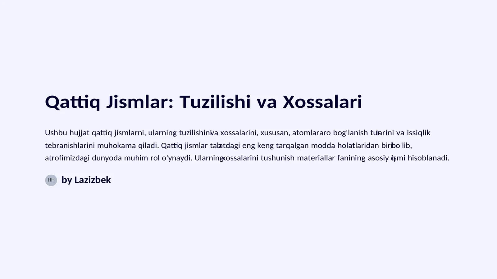 Qattiq Jismlar va Ularning Xossalari