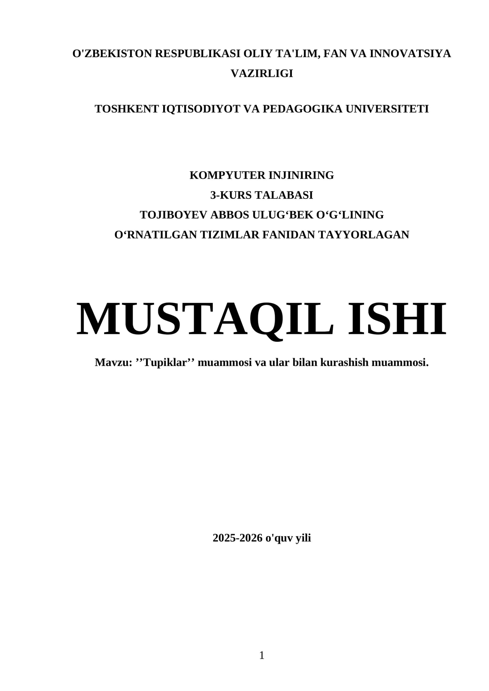 Tupiklar muammosi va ular bilan kurashish muammosi