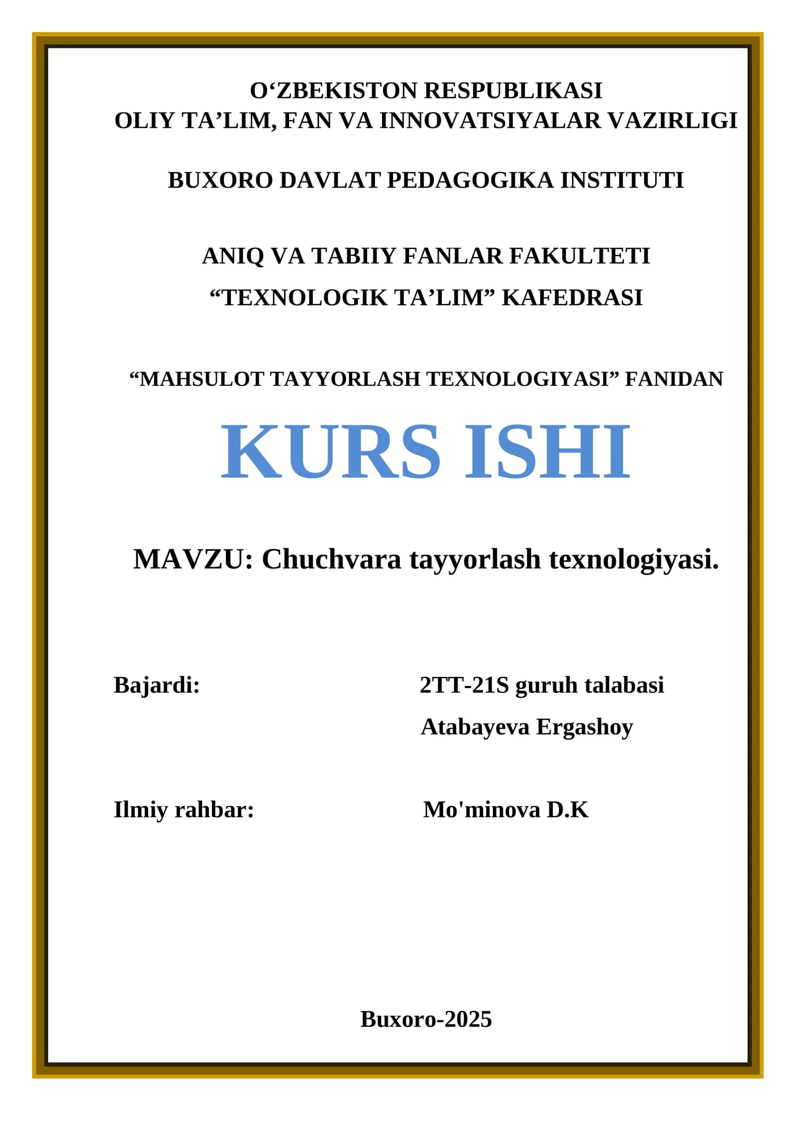 Chuchvara tayyorlash texnologiyasi