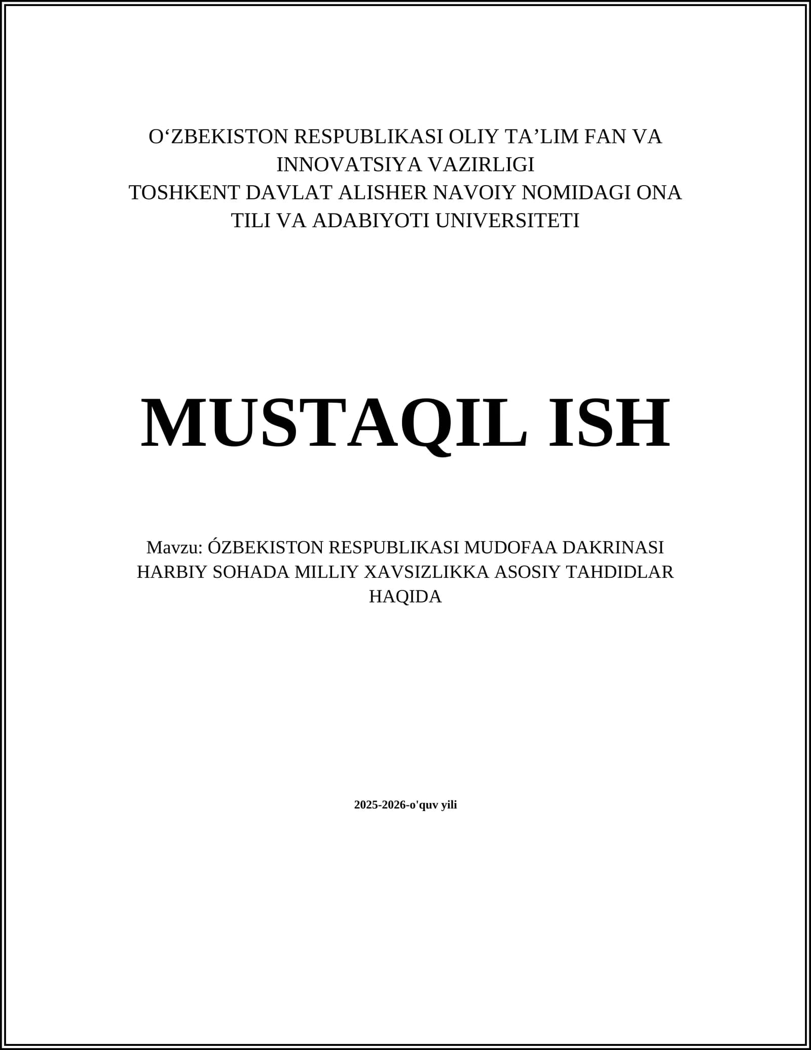 Harbiy tajovuz va davlatlararo qurolli to‘qnashuv xavfi