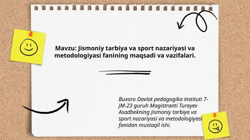 Jismoniy tarbiya va sport nazariyasi va metodologiyasi fanining maqsadi va vazifalari