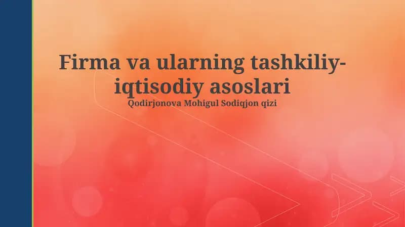 Firma va ularning tashkiliy-iqtisodiy asoslari