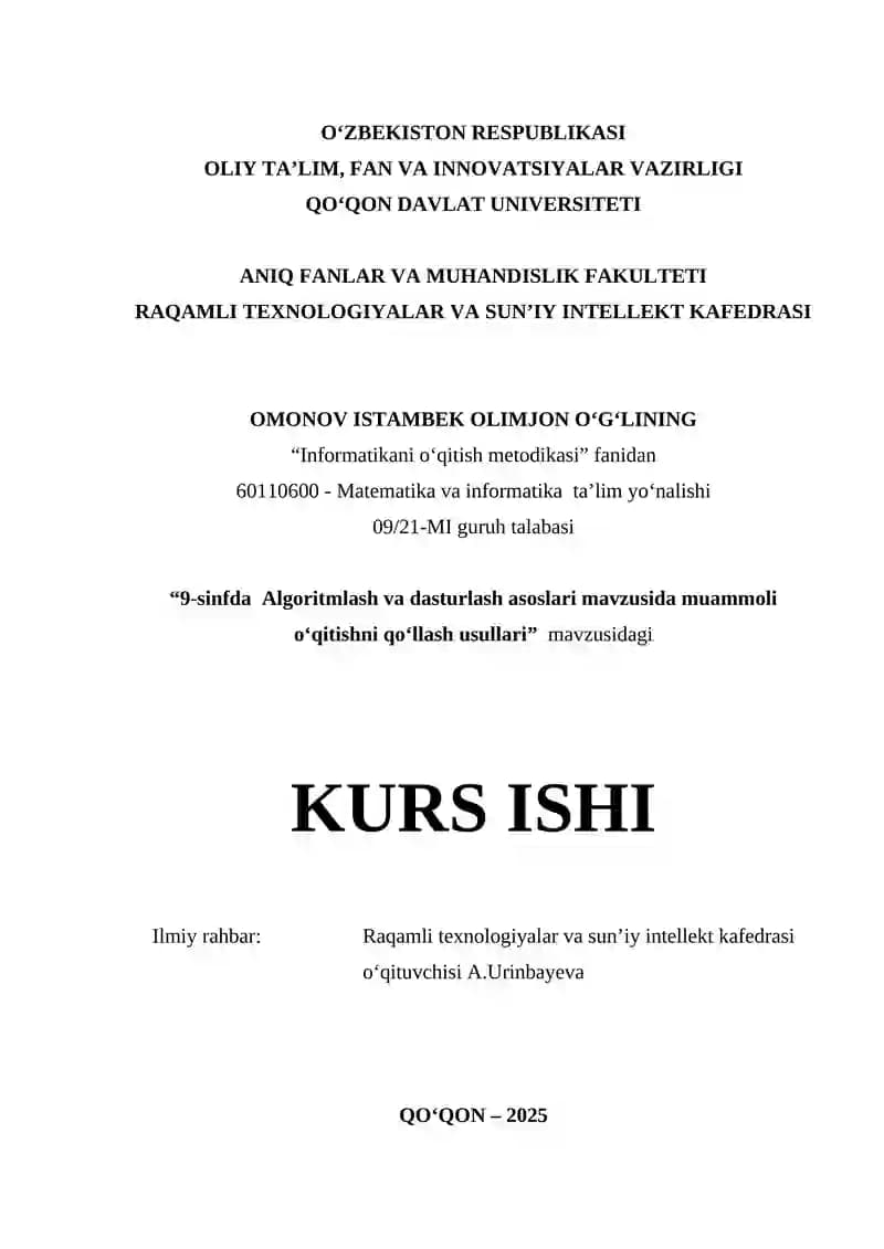 Informatikani o‘qitish metodikasi