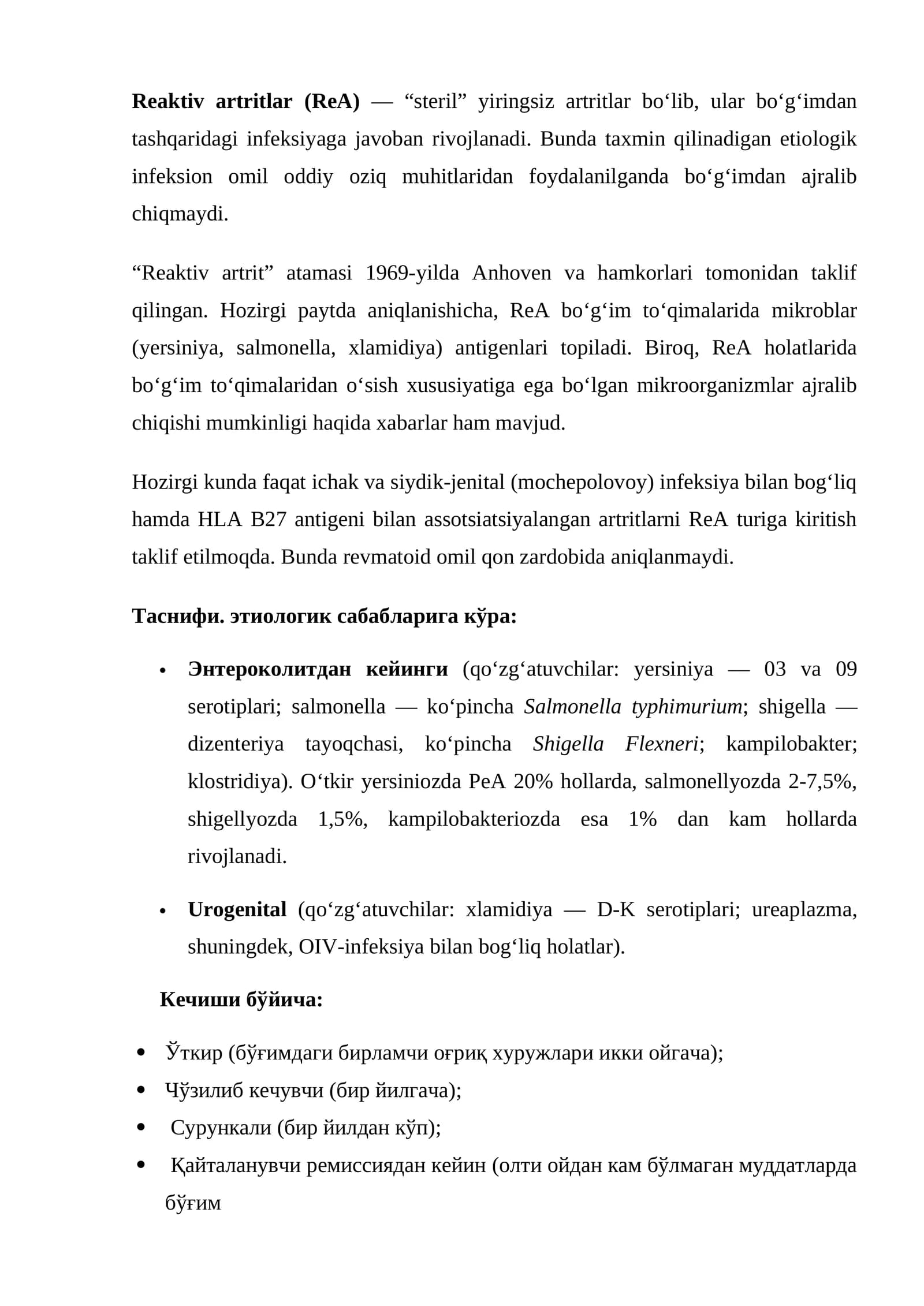 Reaktiv artritlar (ReA)