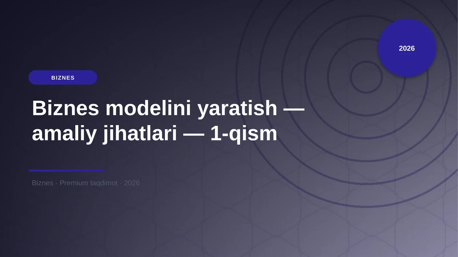 Biznes modelini yaratish — amaliy jihatlari — 1-qism
