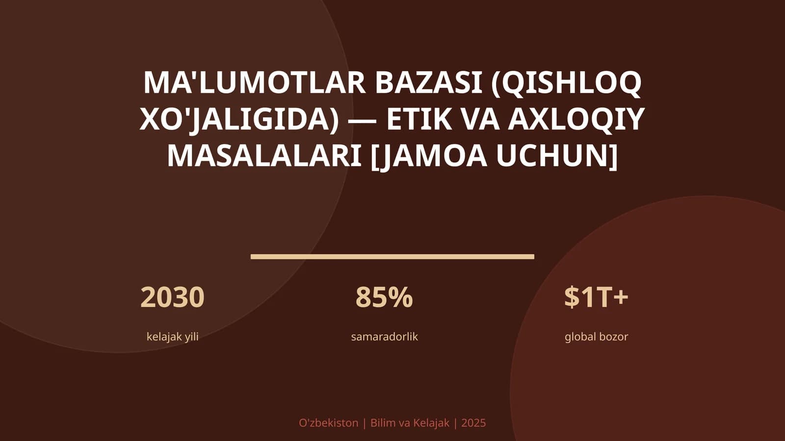 Ma'lumotlar bazasi (qishloq xo'jaligida) — etik va axloqiy masalalari [jamoa uchun]