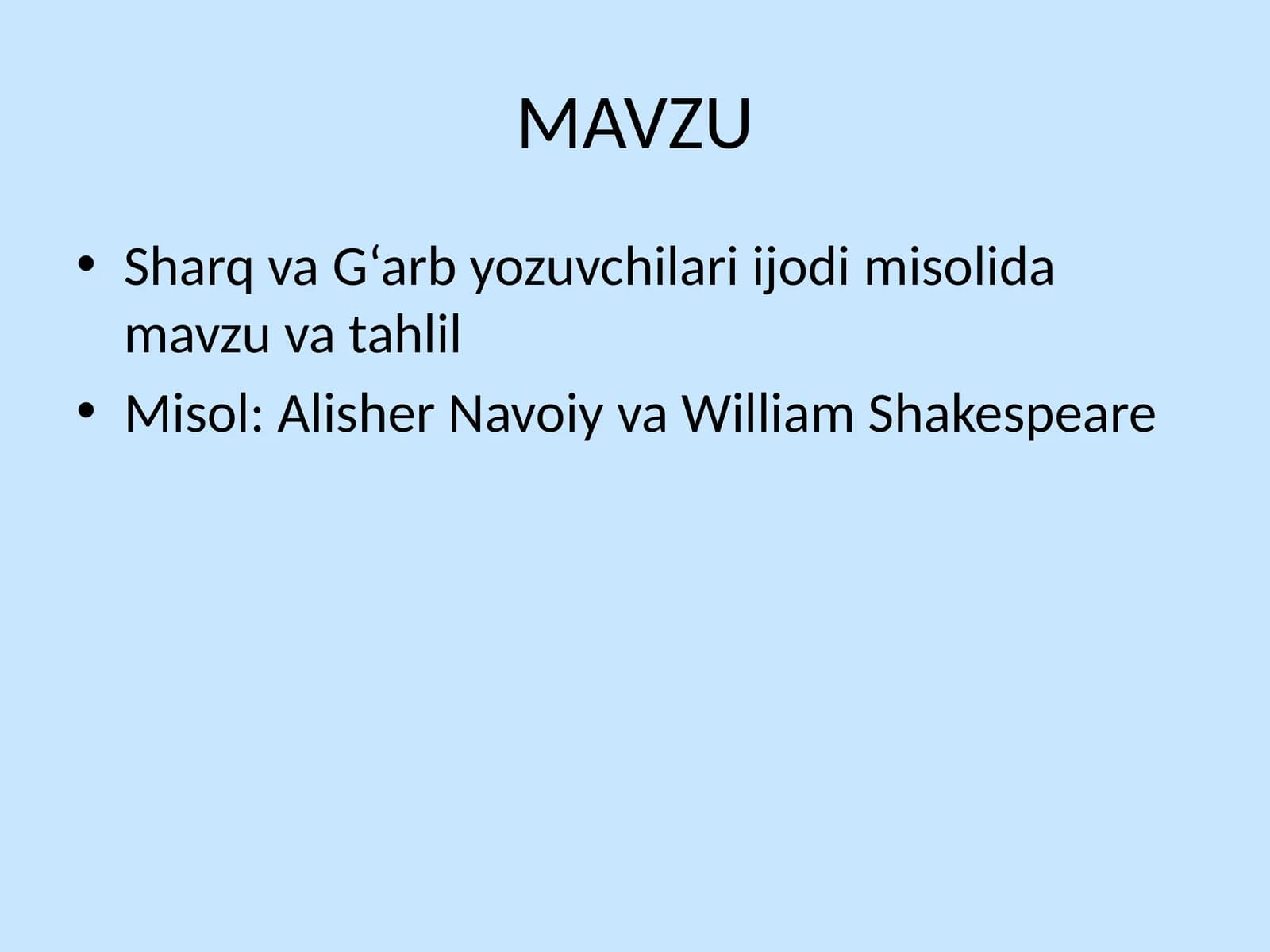 Sharq va G‘arb yozuvchilari ijodi misolida mavzu va tahlil