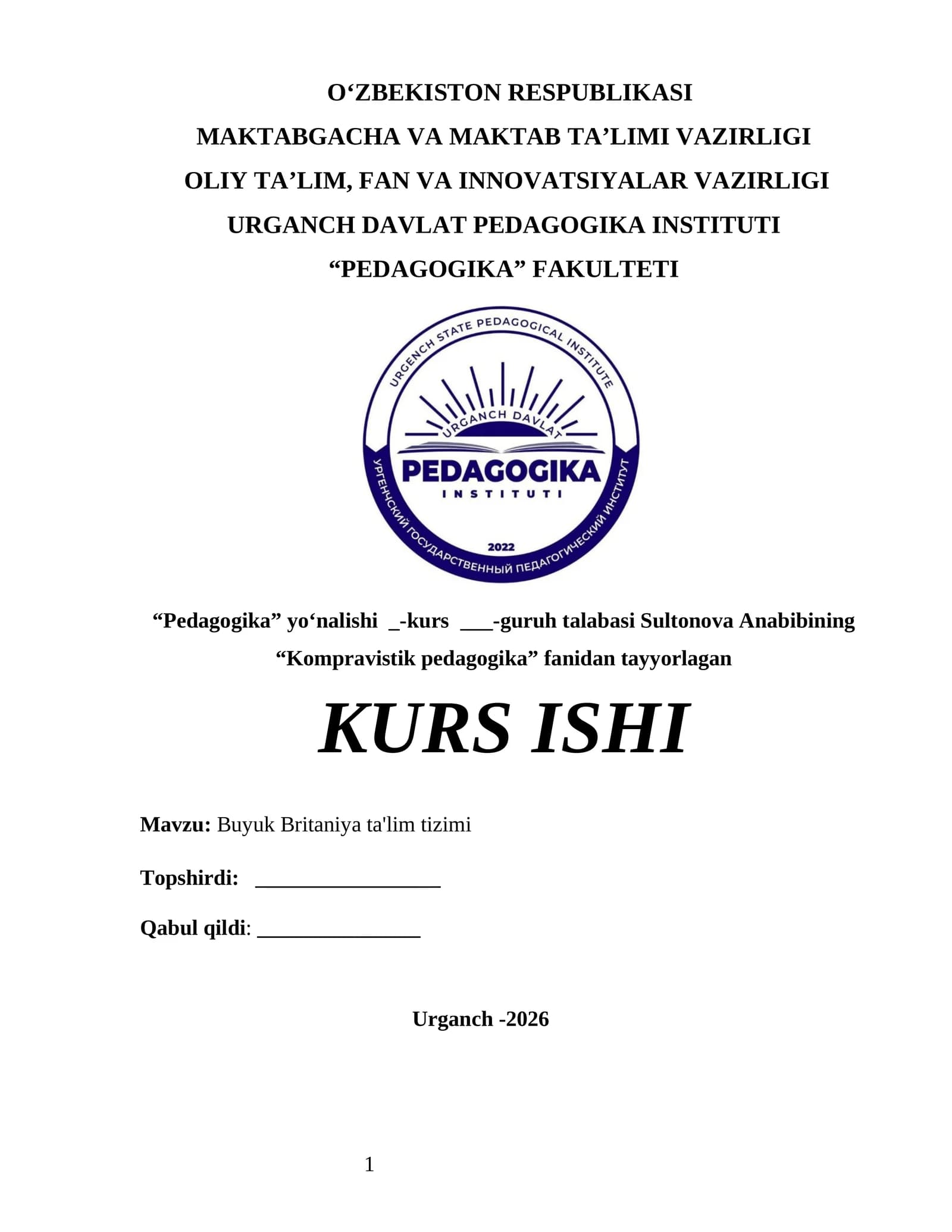 Kompravistik pedagogika kurs ishi