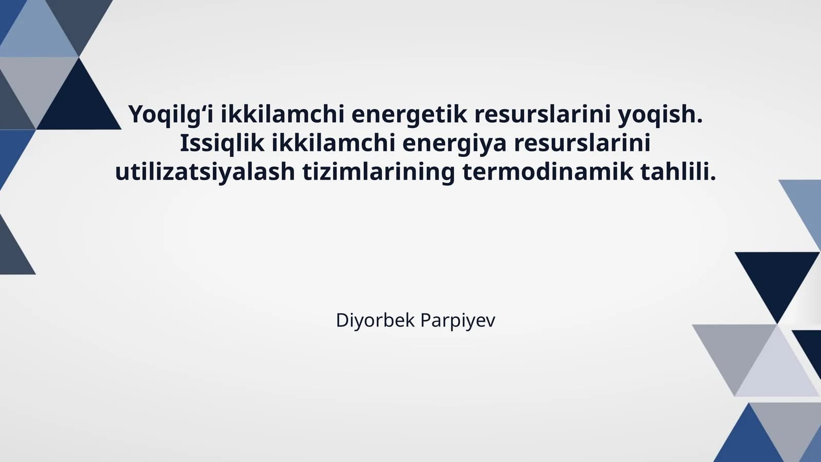 Yoqilgʻi ikkilamchi energetik resurslarini yoqish. Issiqlik ikkilamchi energiya resurslarini utilizatsiyalash tizimlarining termodinamik tahlili.