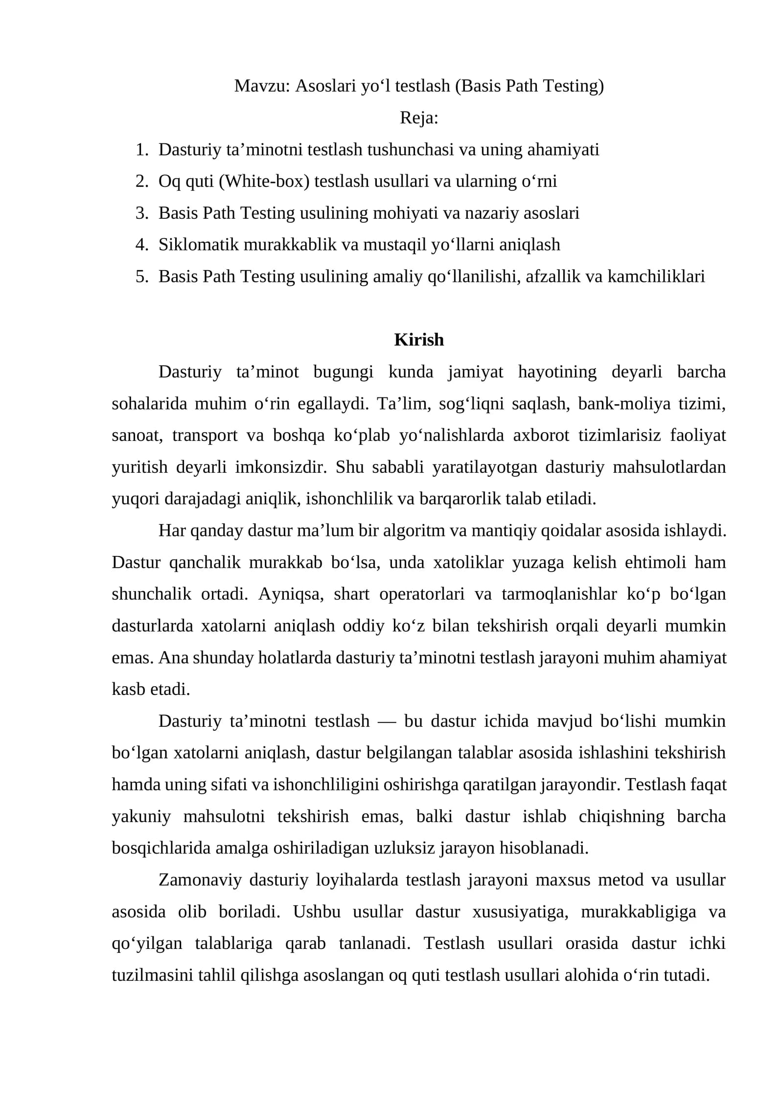 Asoslari yo‘l testlash (Basis Path Testing)