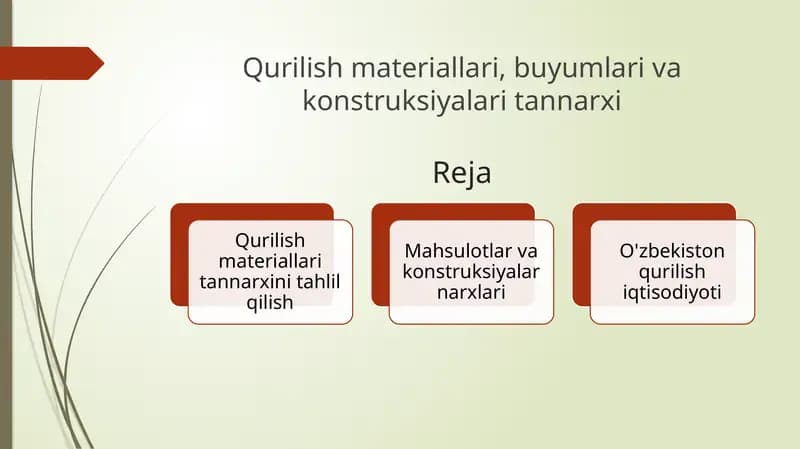 Qurilish materiallari, buyumlari va konstruksiyalari tannarxi
