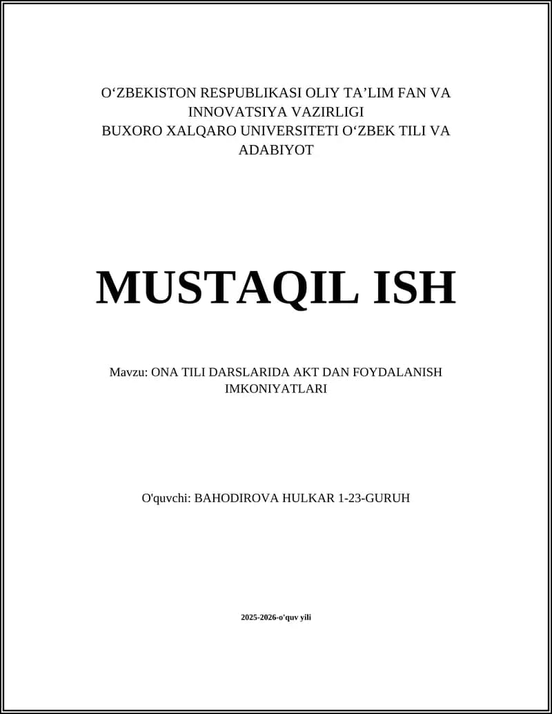 ONA TILI DARSLARIDA AKT DAN FOYDALANISH IMKONIYATLARI