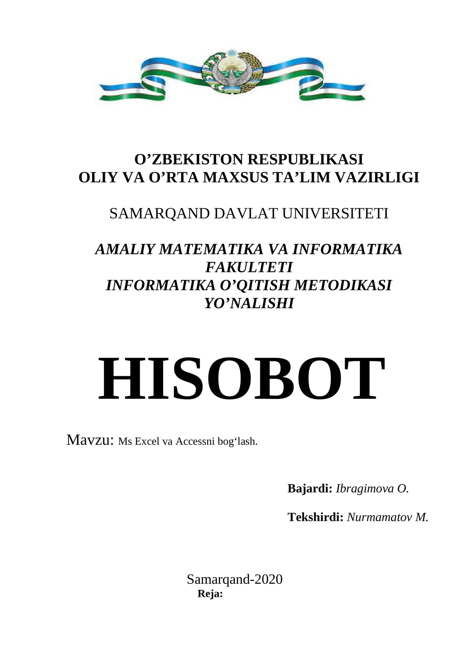 Ms Excel va Accessni bog‘lash