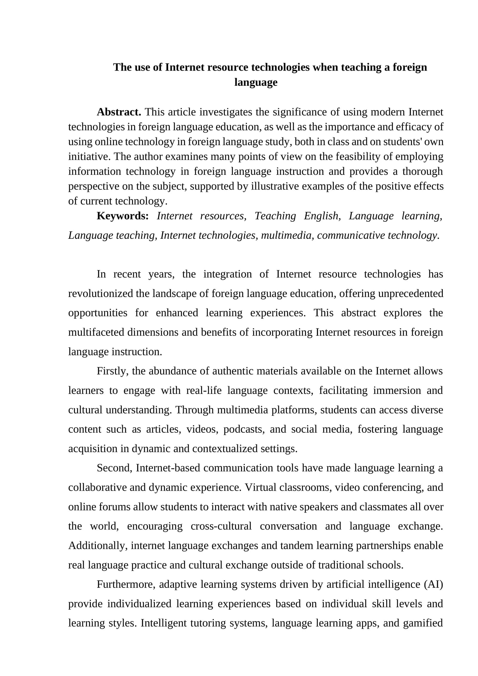 The use of Internet resource technologies when teaching a foreign language
