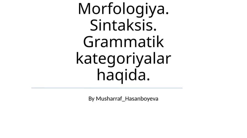 Grammatika. Morfologiya. Sintaksis. Grammatik kategoriyalar haqida