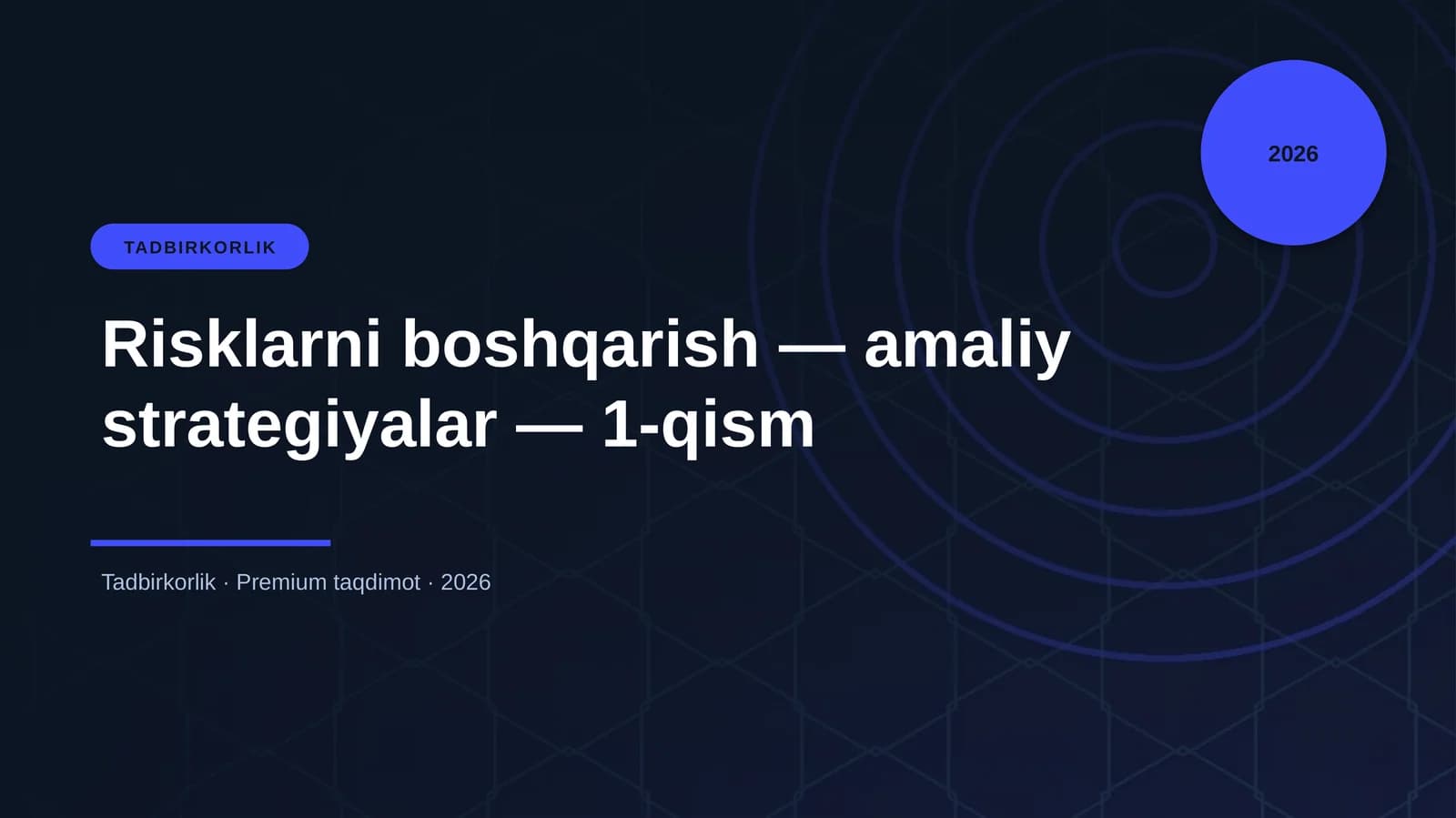 Risklarni boshqarish — amaliy strategiyalar — 1-qism