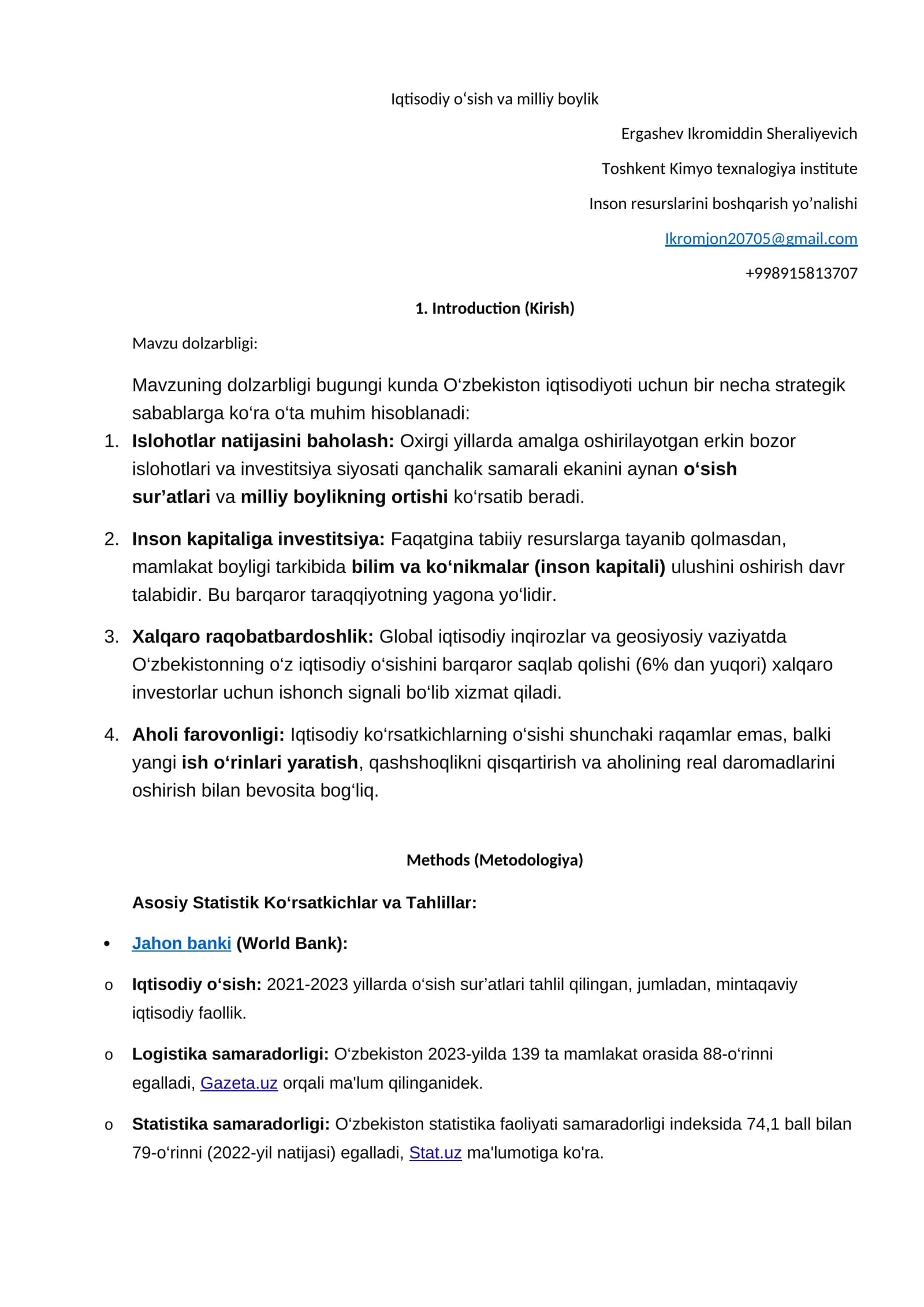 Mavzu dolzarbligi: