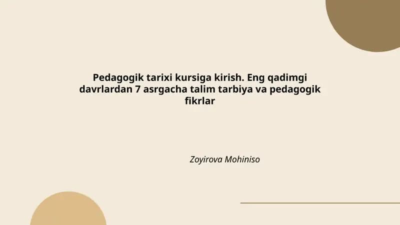 Pedagogik tarixi kursiga kirish