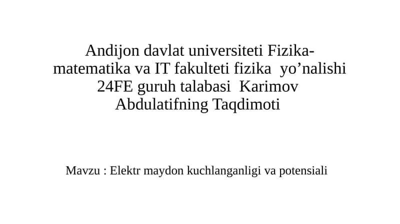 Elektrpotensiali(φ) Ta’rif